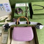 Gucci Bamboo Crocodile Handbag - Purple - Image 5