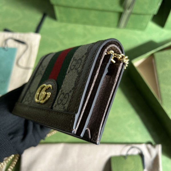Gucci Brown GG pattern Leather Chain Wallet - Image 3