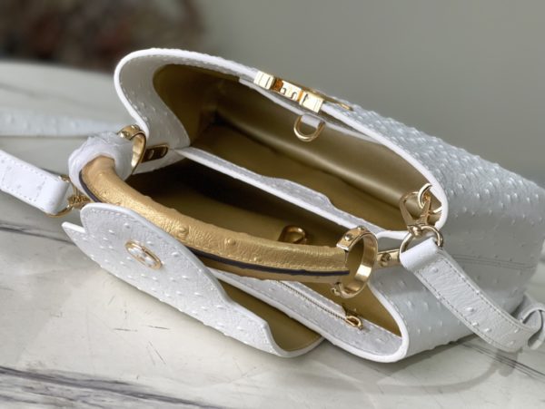 Louis Vuitton Small Capucines Ostrich Leather Handbag - White - Image 3