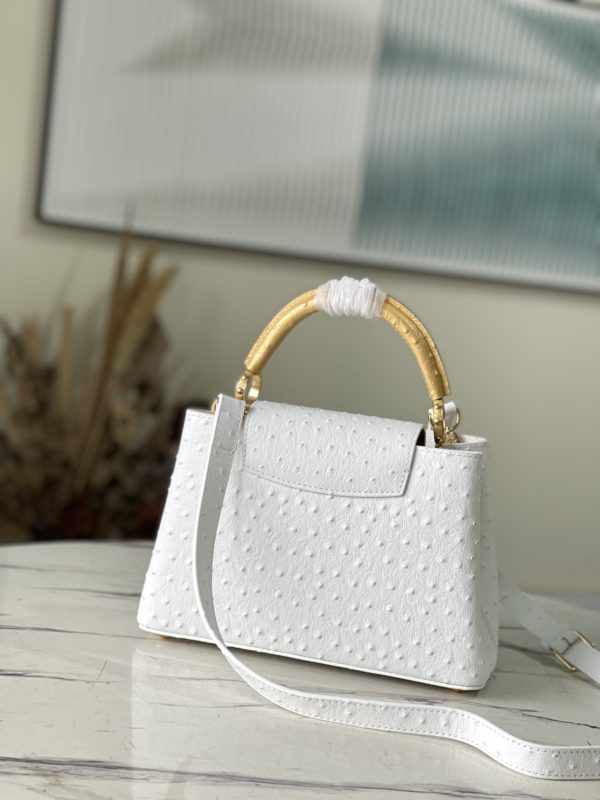 Louis Vuitton Small Capucines Ostrich Leather Handbag - White - Image 5