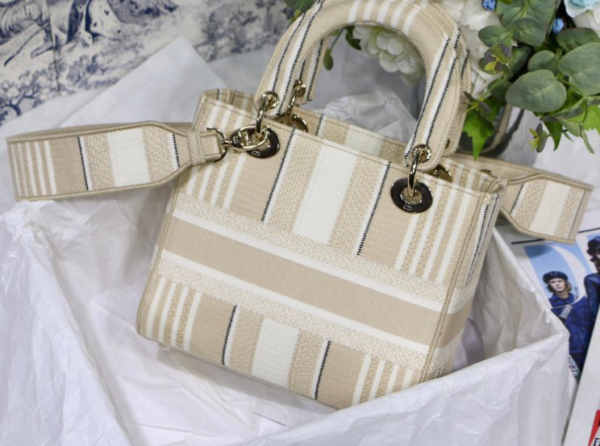 Dior Lady D Embroidery Series - Striped Apricot Light Gold - Image 5