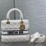 Dior Lady Five Grid Princess Diana Furry Spot Handbag - White