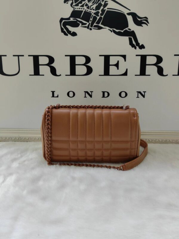 Burberry Lola – Lona Bun Handbag WIth Silver Logo - Brown - Image 4