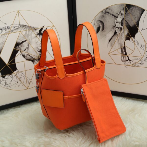 Hermes Cargo Picotin Canvas Handbag - Orange - Image 5