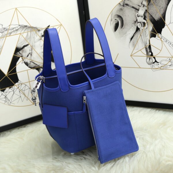 Hermes Cargo Picotin Canvas Handbag - Blue - Image 4