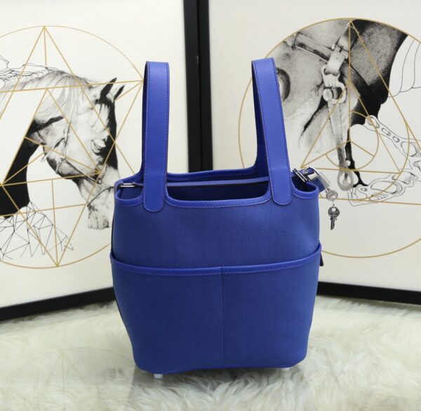 Hermes Cargo Picotin Canvas Handbag - Blue - Image 5