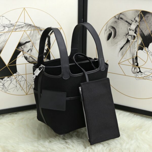 Hermes Cargo Picotin Canvas Handbag - Black - Image 5
