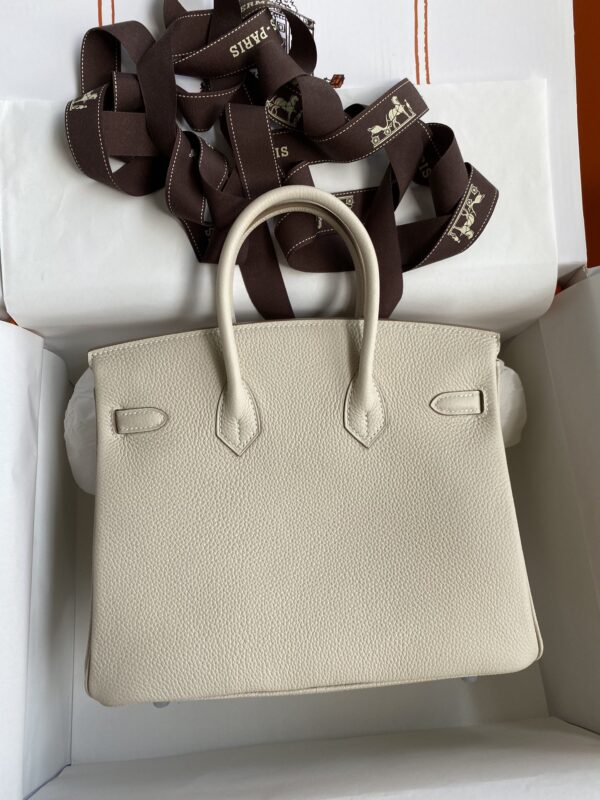 Hermes Birkin Hand-Stitched Handbag - Silver (Golden Buckle) - Image 4