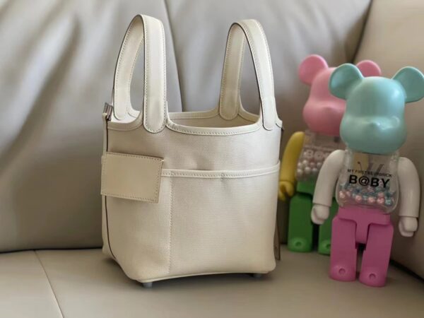 Hermes Cargo Picotin Canvas Handbag - White - Image 3