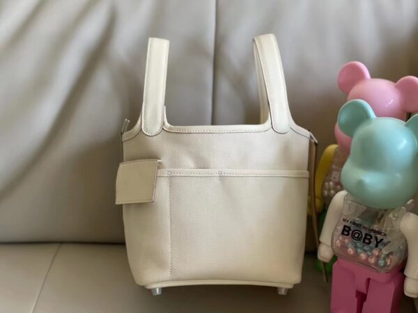 Hermes Cargo Picotin Canvas Handbag - White - Image 4