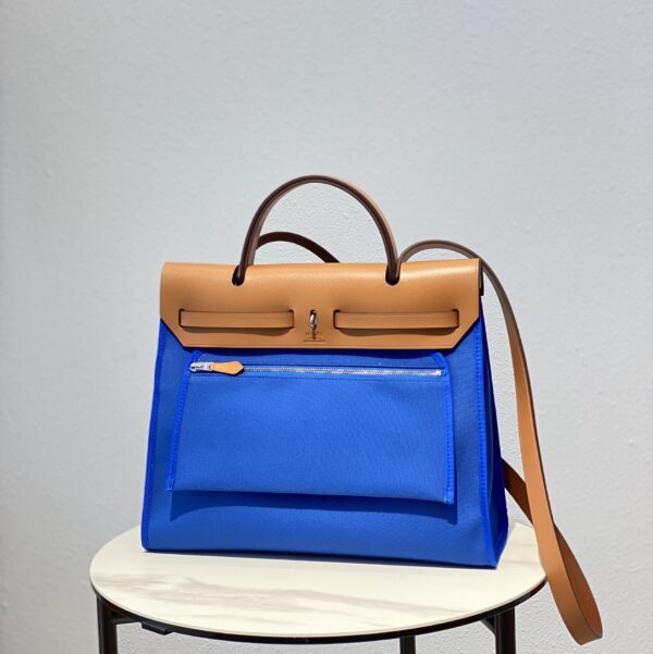 Hermes Cloth Herbag Handbag - Bright Blue - Image 5