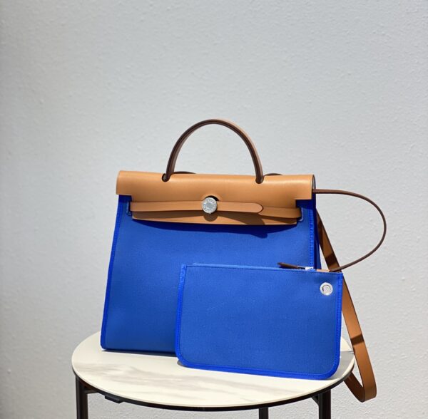 Hermes Cloth Herbag Handbag - Bright Blue - Image 4