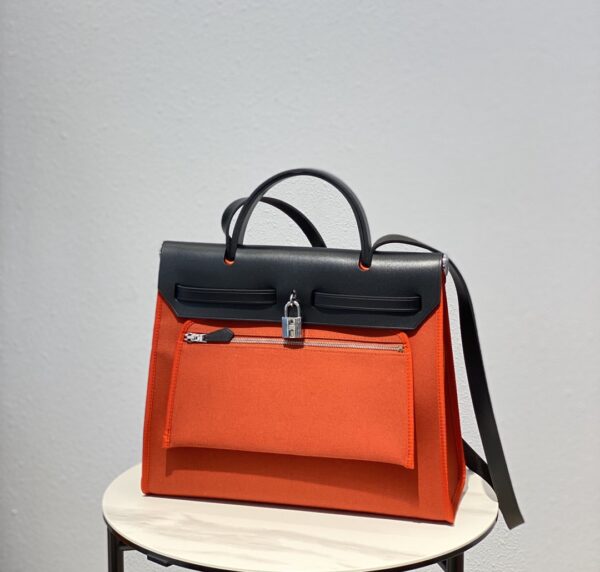 Hermes Cloth Herbag Handbag - Orange - Image 5