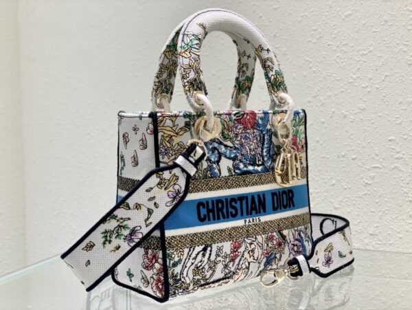 Dior Lady D-Lite Bag - White/Black - Image 5