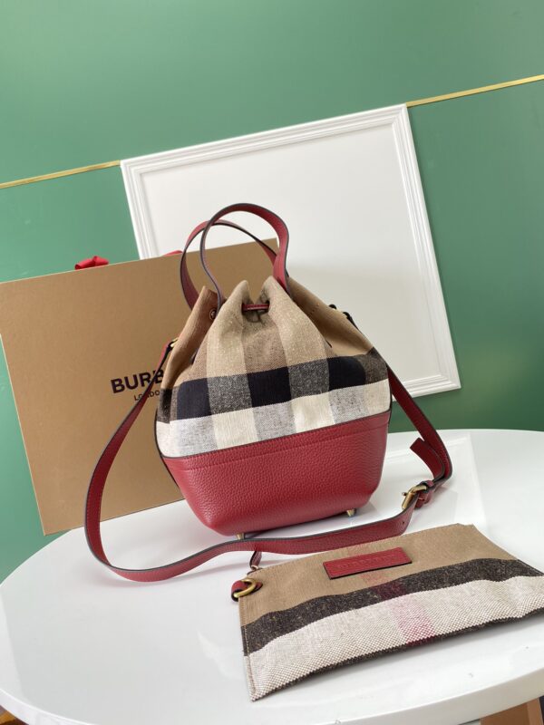 Burberry Canvas Check Bucket Bag - Red - Image 5