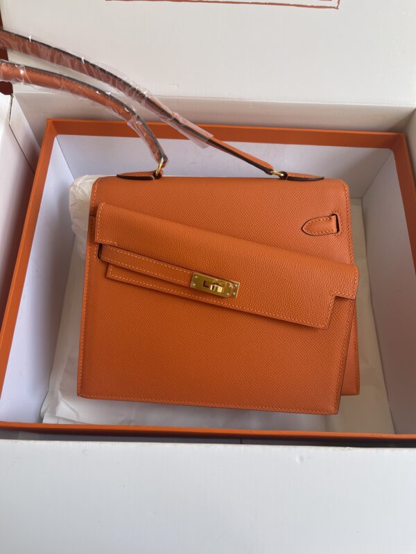 Hermes Kelly Pochette Handbag - Orange - Image 5