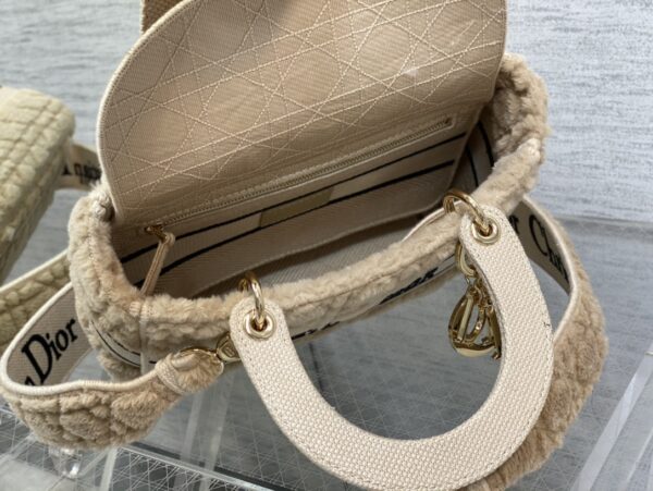 Dior Lady Five Grid Princess Diana Furry Spot Handbag - Brown - Image 2