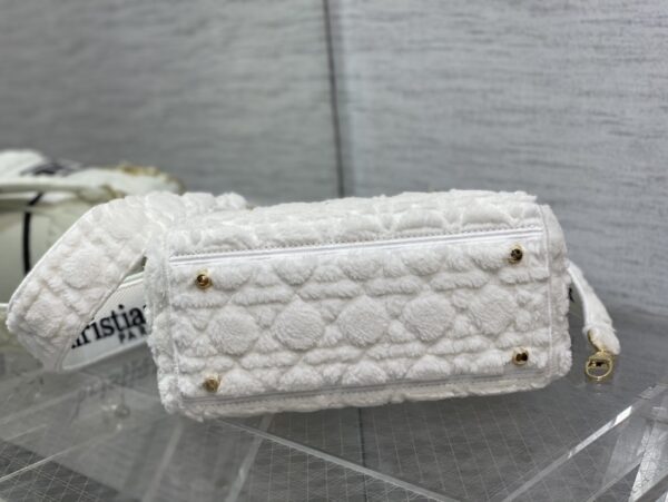 Dior Lady Five Grid Princess Diana Furry Spot Handbag - White - Image 3