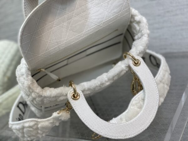 Dior Lady Five Grid Princess Diana Furry Spot Handbag - White - Image 2