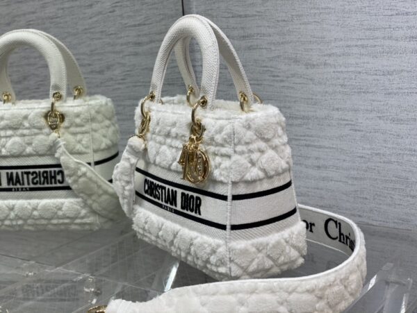 Dior Lady Five Grid Princess Diana Furry Spot Handbag - White - Image 4
