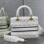 Dior Lady Five Grid Princess Diana Furry Spot Handbag - White - Image 5
