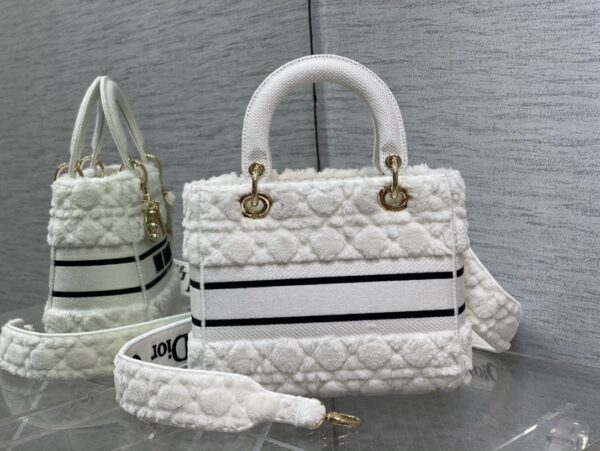 Dior Lady Five Grid Princess Diana Furry Spot Handbag - White - Image 5