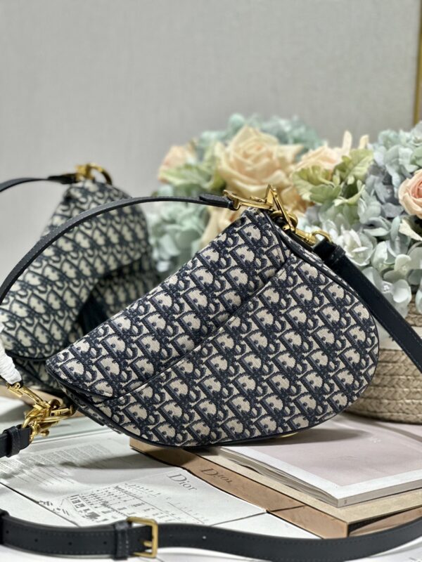 Dior Large Saddle Handbag - Blue Cloth With Leather - Image 5