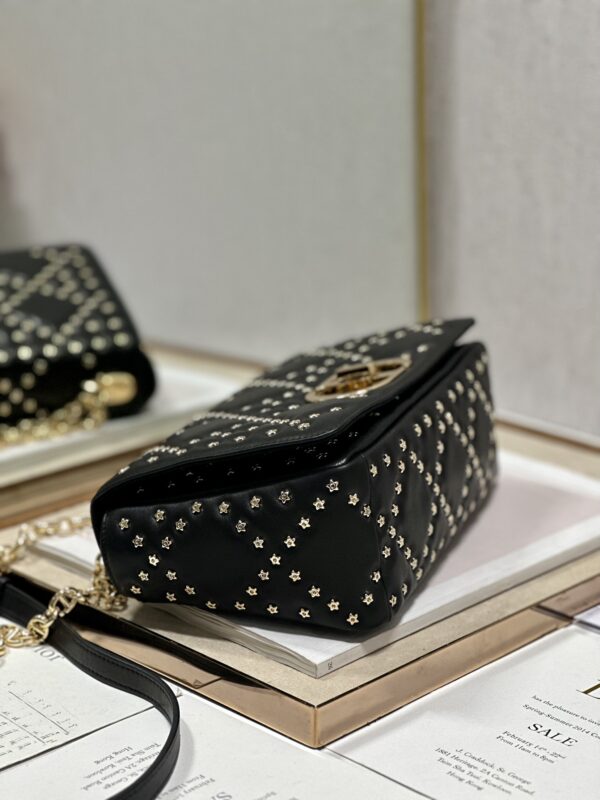 Dior Medium Caro Handbag - Pentagonal Star Black Gold Buckle - Image 3