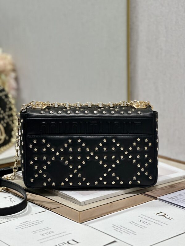 Dior Medium Caro Handbag - Pentagonal Star Black Gold Buckle - Image 4
