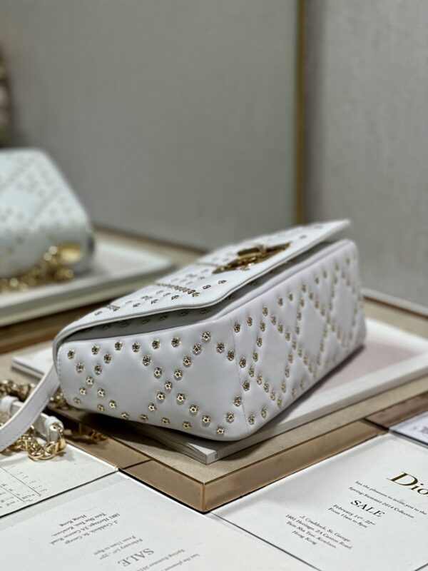 Dior Medium Caro Handbag - Pentagonal Star White Gold Buckle - Image 4
