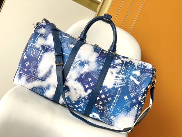 Louis Vuitton Keepall Bandoulière 50 Soft Travel Bag - Blue - Image 4