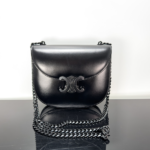 Celine Teen Besace Triomphe Glossy Cow Leather Chain Handbag - Black