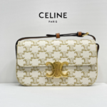 Celine Triomphe Shiny Cow Leather Shoulder Bag - White