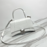 Balenciaga Hourglass Crocodile Sand bag (Silver Buckle) - White