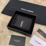 YSL Crocodile Pattern Quilted Card Holder - Black