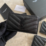 YSL Caviar Zipper Card Holder - Black