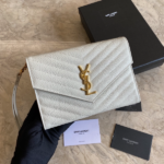 YSL Caviar Clutch With Small Handle - White (Golden)