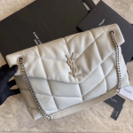 YSL Bi-Fold Back Shoulder Quilted Lambskin Large Bag – White (Silver)