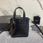 YSL Mini Crocodile Pattern Tote Bag - Black