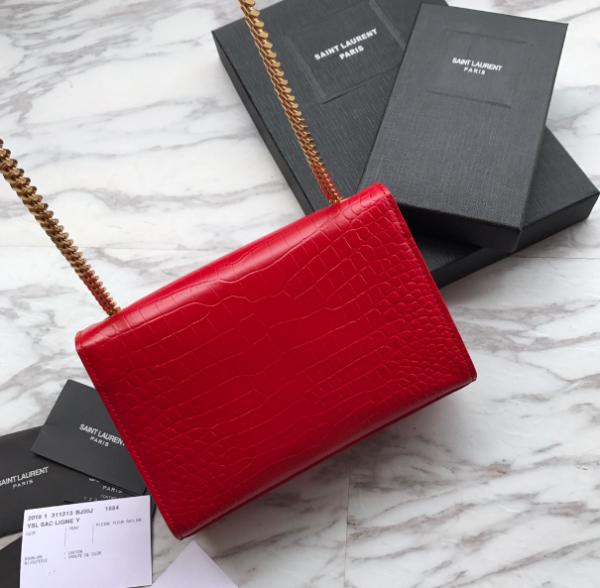 YSL Yves Saint Laurent Mini Crocodile Pattern Tassel Bag – Red - Image 3