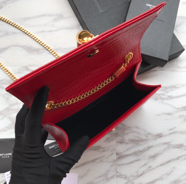 YSL Yves Saint Laurent Mini Crocodile Pattern Tassel Bag – Red - Image 2