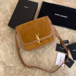 YSL SOLFElNO Suede and Denim Medium Size Handbag - Brown
