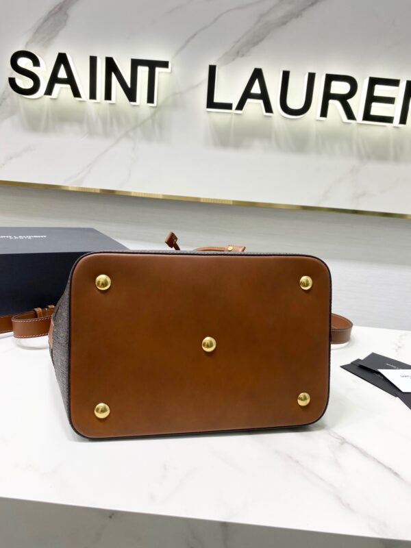 YSL Saint Laurent Le Monogramme Stripe Faux Leather Bucket Bag - Brown - Image 3