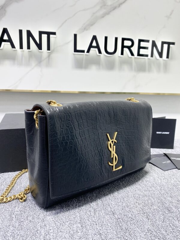 YSL Yves Saint Laurent Crocodile Chain Handbag - Black - Image 4