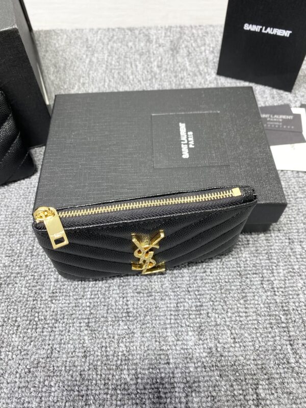 YSL Caviar Zipper Coin Purse - Black - Image 4