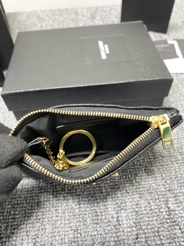 YSL Caviar Zipper Coin Purse - Black - Image 3