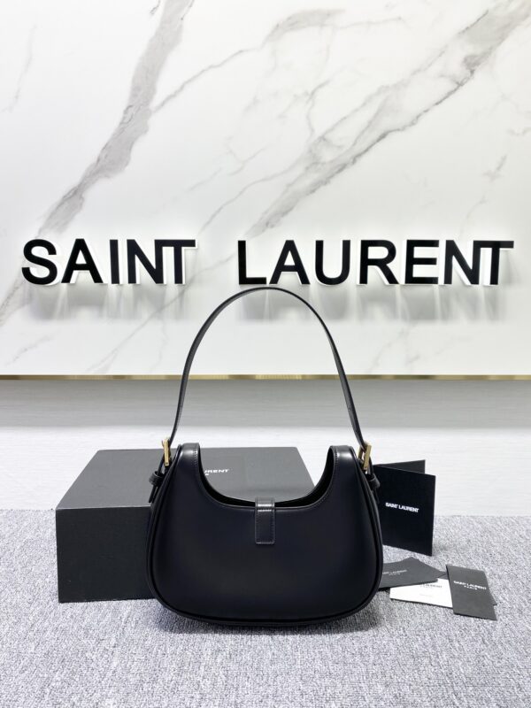 YSL Cowhide Texture Armpit Bag - Black - Image 5