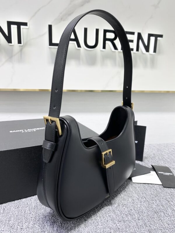 YSL Cowhide Texture Armpit Bag - Black - Image 3