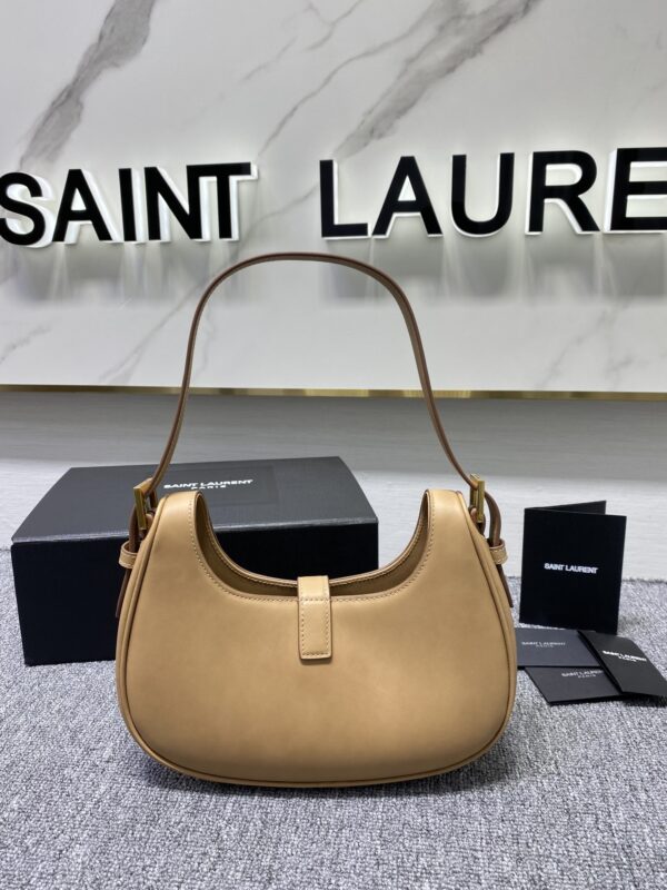 YSL Cowhide Texture Armpit Bag - Brown - Image 5