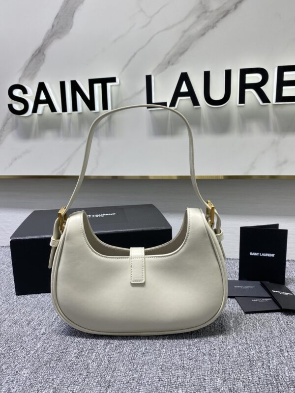 YSL Cowhide Texture Armpit Bag - White - Image 5